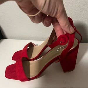 ASOS Raid Red Suede Square Toe Ankle Wrap Strap Chunky Heels Size 8